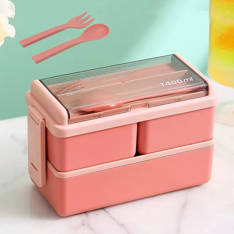 Portable Leakproof Sealed Lunch Box for Kids with Fork & Spoon Single/Double Layer Microwave Bento Boxes Food Storage Container