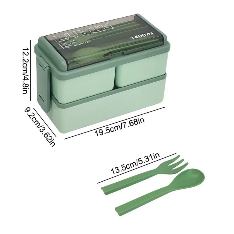 Portable Leakproof Sealed Lunch Box for Kids with Fork & Spoon Single/Double Layer Microwave Bento Boxes Food Storage Container