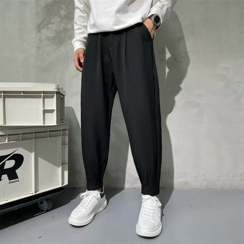 Solid Color Suit Pants Men Fashion Business Society Mens Dress Ankle Zipper Pants Korean Straight Mens Office Formal Trousers