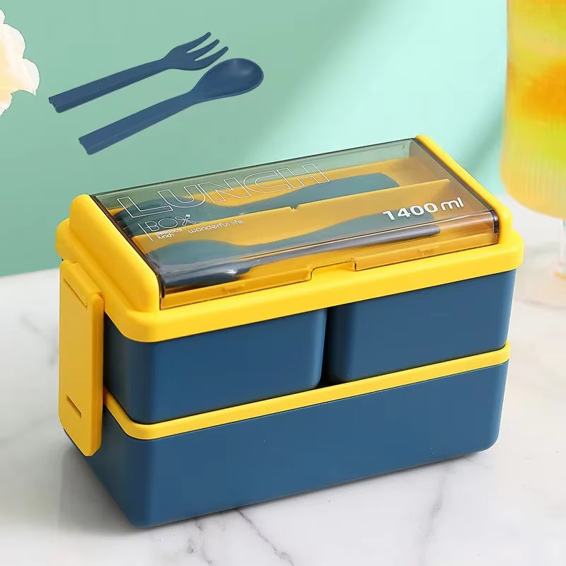 Portable Leakproof Sealed Lunch Box for Kids with Fork & Spoon Single/Double Layer Microwave Bento Boxes Food Storage Container