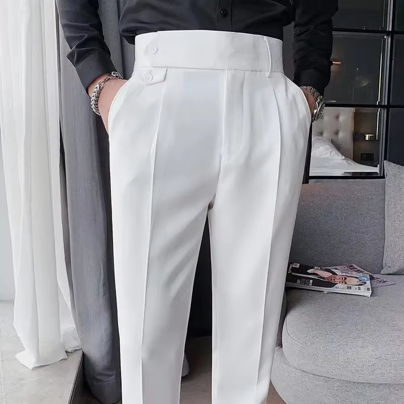 High-Waisted Casual Men'S Trousers Brown Straight-Leg Slim Fit Business Professional Cropped Pants for a Slimmer Silhouette