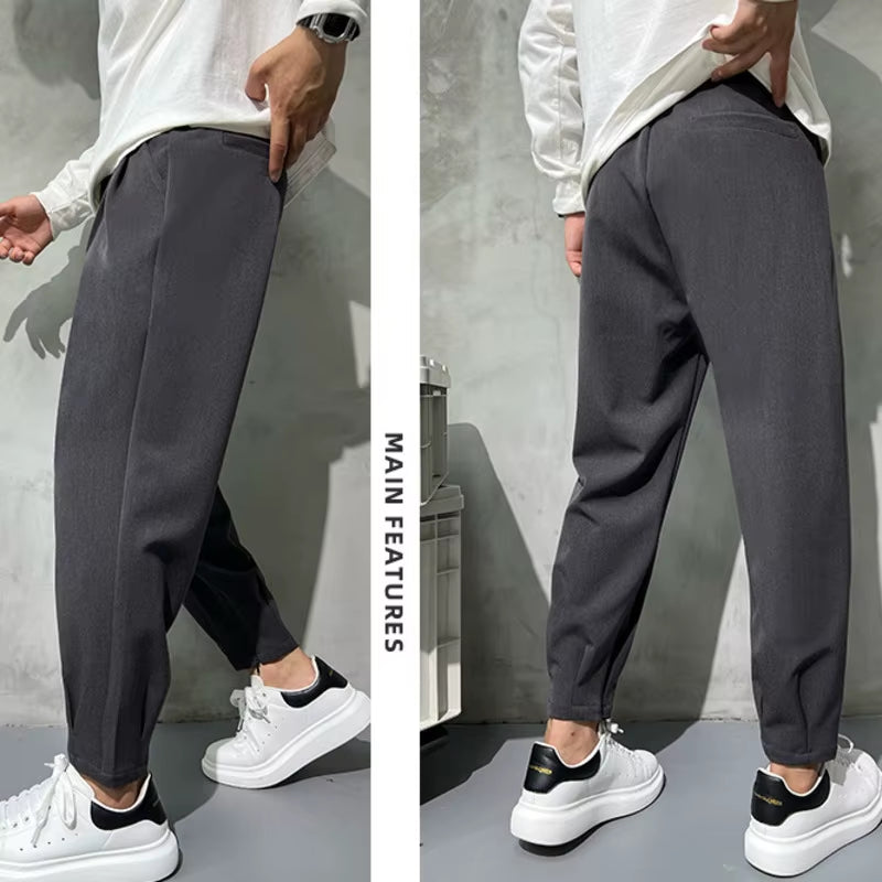 Solid Color Suit Pants Men Fashion Business Society Mens Dress Ankle Zipper Pants Korean Straight Mens Office Formal Trousers