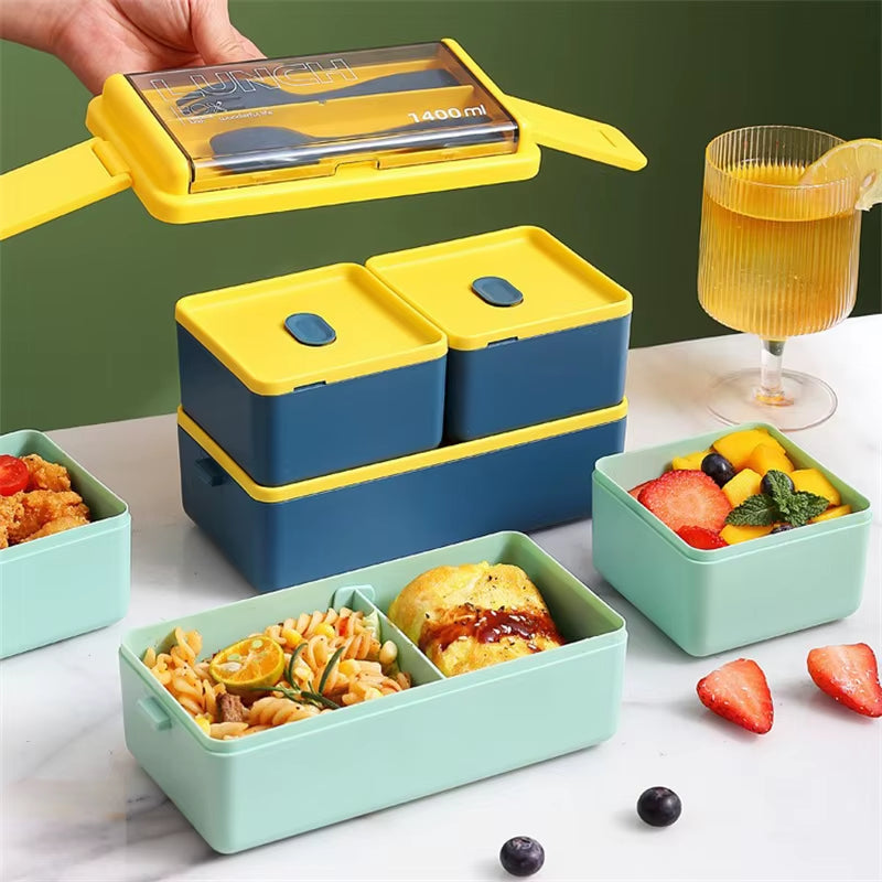 Portable Leakproof Sealed Lunch Box for Kids with Fork & Spoon Single/Double Layer Microwave Bento Boxes Food Storage Container