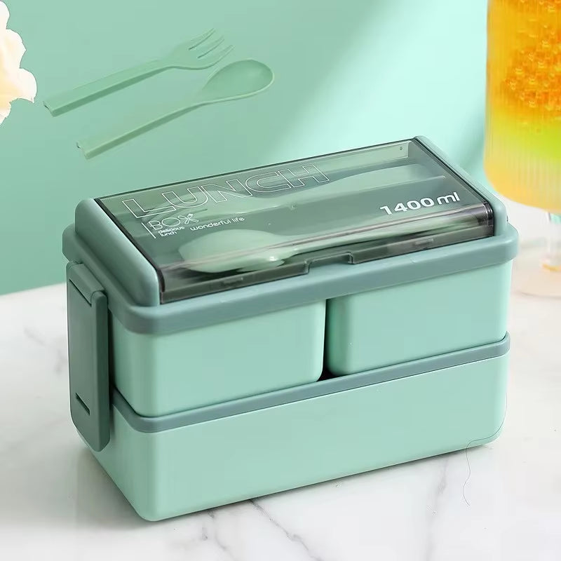 Portable Leakproof Sealed Lunch Box for Kids with Fork & Spoon Single/Double Layer Microwave Bento Boxes Food Storage Container