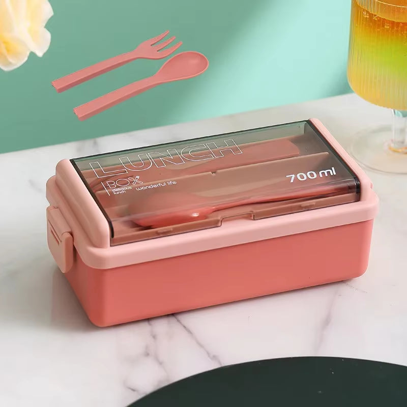 Portable Leakproof Sealed Lunch Box for Kids with Fork & Spoon Single/Double Layer Microwave Bento Boxes Food Storage Container