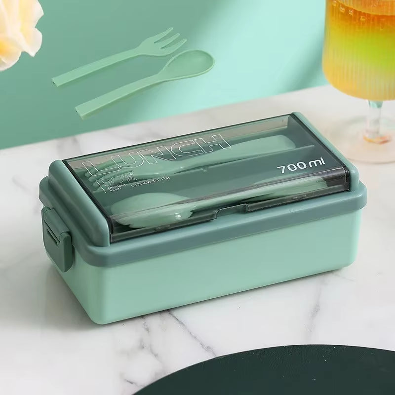 Portable Leakproof Sealed Lunch Box for Kids with Fork & Spoon Single/Double Layer Microwave Bento Boxes Food Storage Container