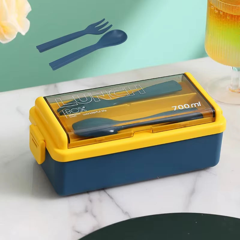 Portable Leakproof Sealed Lunch Box for Kids with Fork & Spoon Single/Double Layer Microwave Bento Boxes Food Storage Container