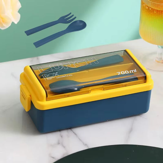 Portable Leakproof Sealed Lunch Box for Kids with Fork & Spoon Single/Double Layer Microwave Bento Boxes Food Storage Container