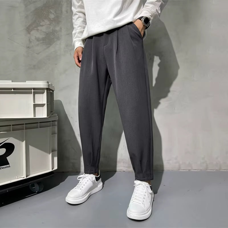 Solid Color Suit Pants Men Fashion Business Society Mens Dress Ankle Zipper Pants Korean Straight Mens Office Formal Trousers